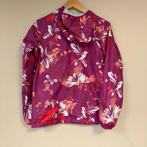 Columbia Windbreaker Jacket Girl Large 14-16  Reversible Pink Floral Mint Summer - Picture 2 of 8